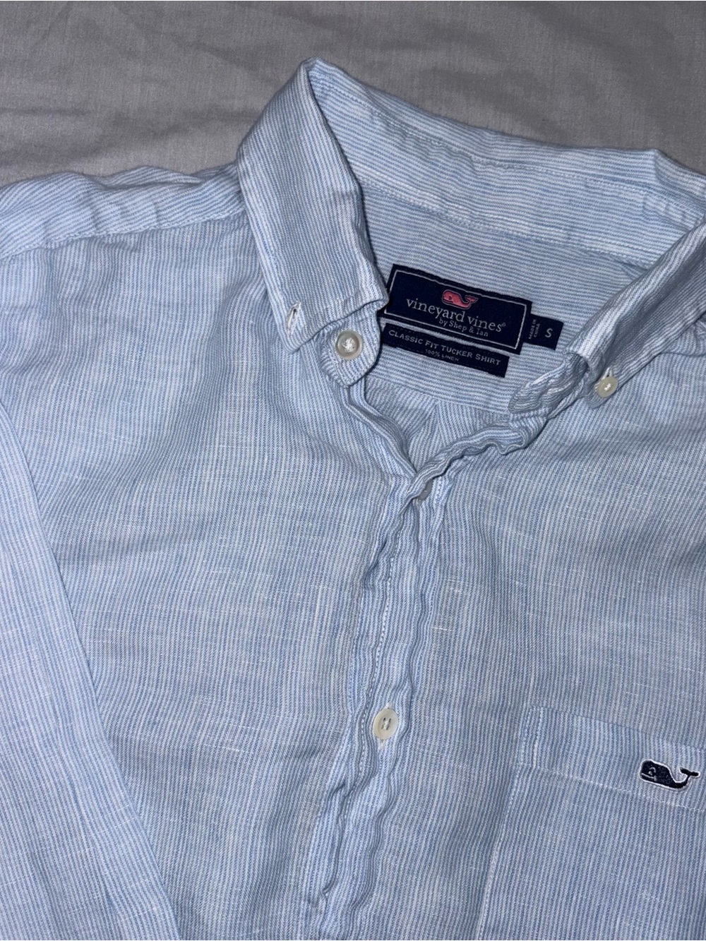 Vineyard Vines Men’s Light Blue Linen Button-Down Shirt Size Small